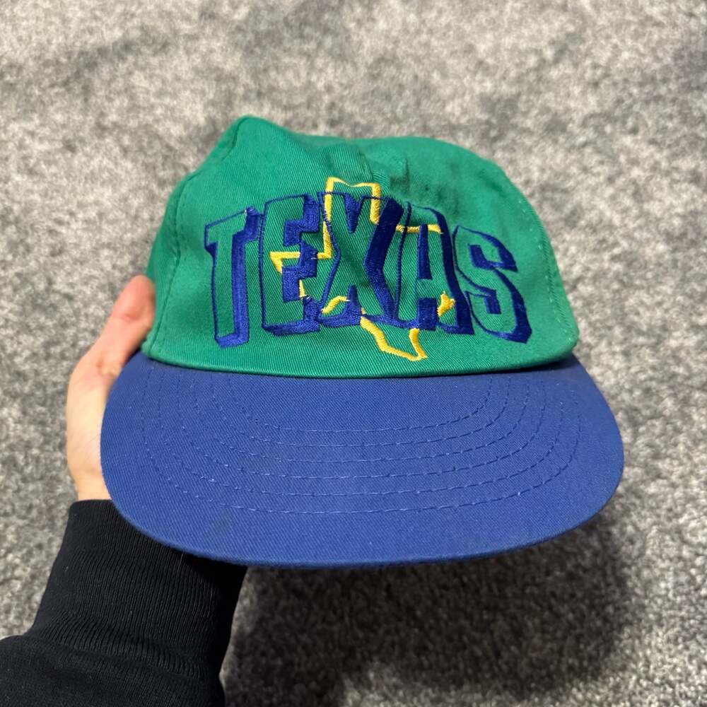 Vintage Texas State Big Logo Snapback Hat Green Blue USA